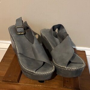 Chocolat Blu size 9 Gray Platform Slingback Wedge Sandals wayfair